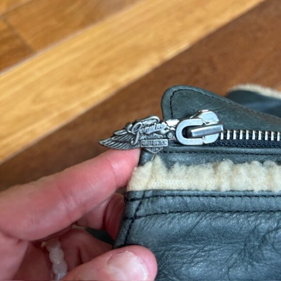 Harley Davidson Black Leather biker zip-up sherpa vest - Picture 3 of 5